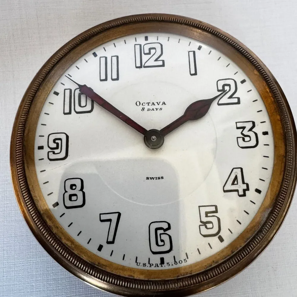 1909 Octava 8 Day Brass & Silver Swiss Train Watch, 15 Jewels, Keeps Time!
